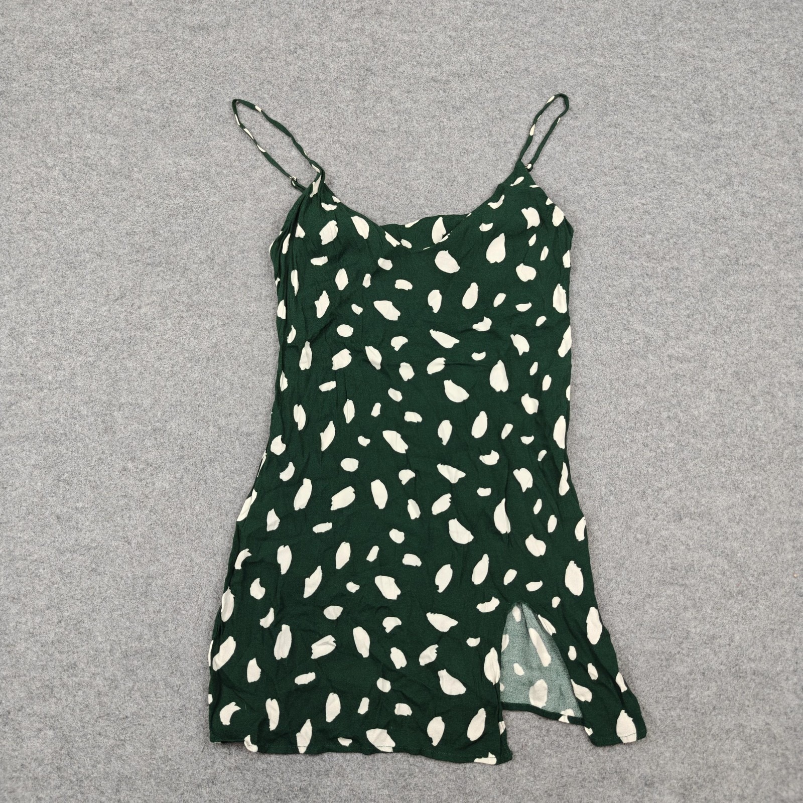 Reformation Dress Womens Xs Green Polka Dot Slip Mini Strappy V Neck Sundress